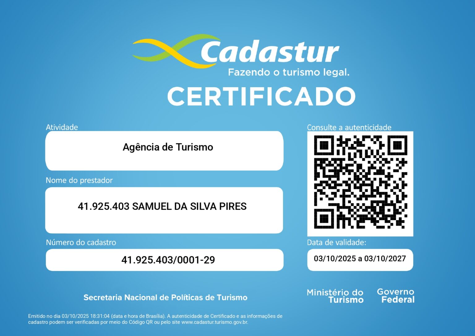 Certificado Cadastur - Agreste Jalapão